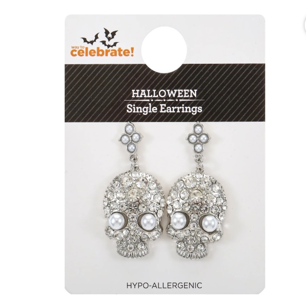 Way to Celebrate Halloween Sparkly Skull Earrings